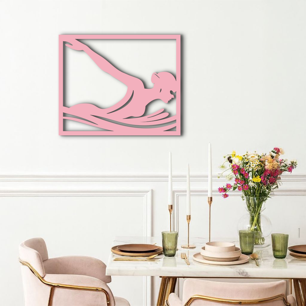 Pink Swimmer Woman Silhouette Metal Wall Art – Sporty Modern Home Decor - KAFGP187 - Tampa Home & Garden Store