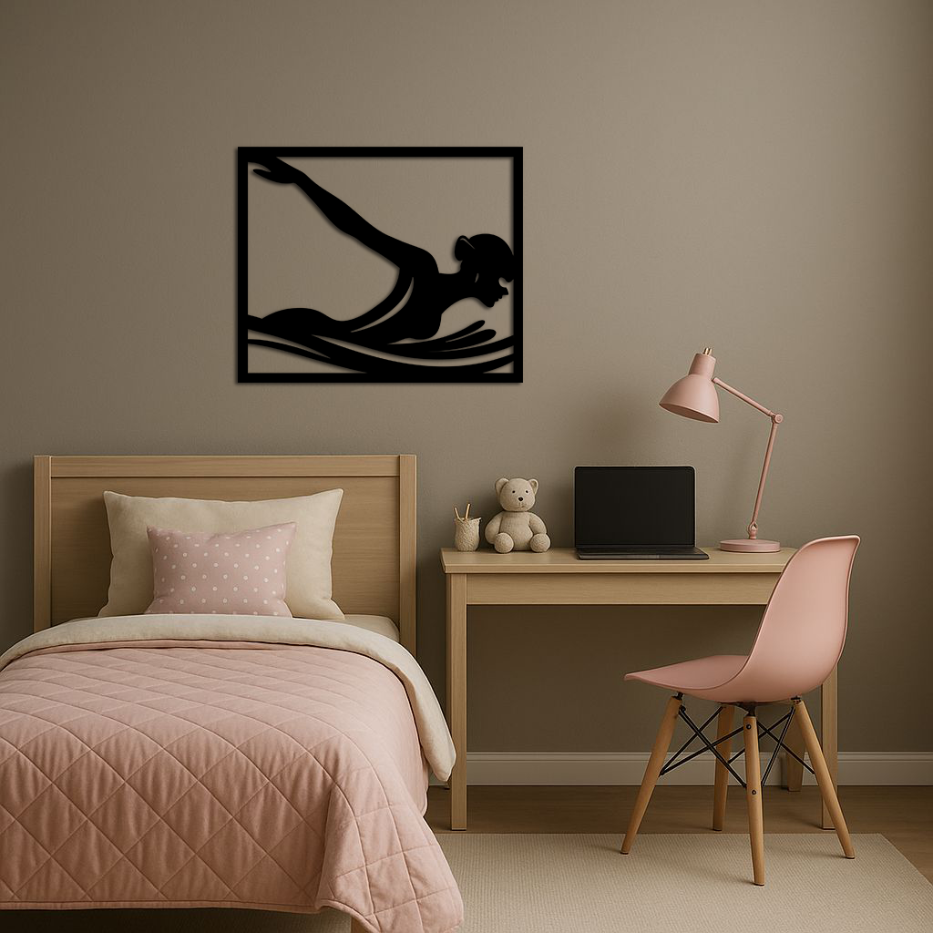 Pink Swimmer Woman Silhouette Metal Wall Art – Sporty Modern Home Decor - KAFGP187 - Tampa Home & Garden Store