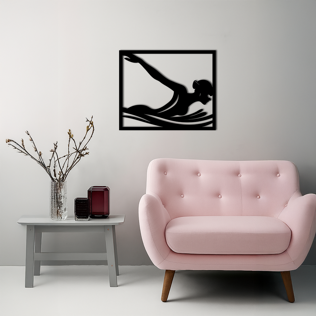 Pink Swimmer Woman Silhouette Metal Wall Art – Sporty Modern Home Decor - KAFGP187 - Tampa Home & Garden Store