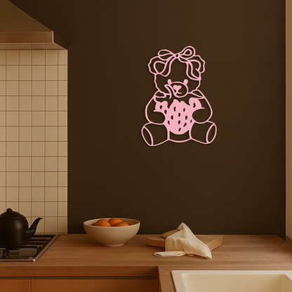 Pink Teddy Bear with Strawberry Metal Wall Art – Cute Bow Design for Kids Room - KAFGP020 - Tampa Home & Garden Store
