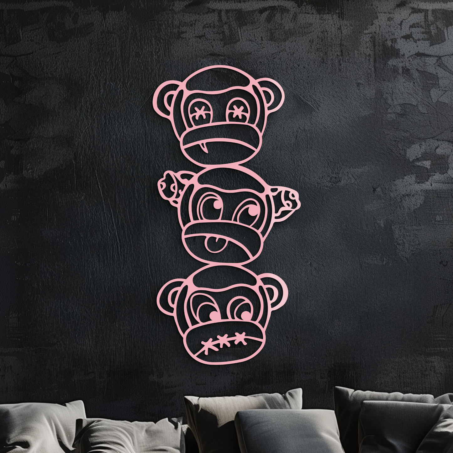 Pink Three Monkeys Metal Wall Art – Playful See No Evil, Hear No Evil, Speak No Evil Design - KAFGP004 - Tampa Home & Garden Store