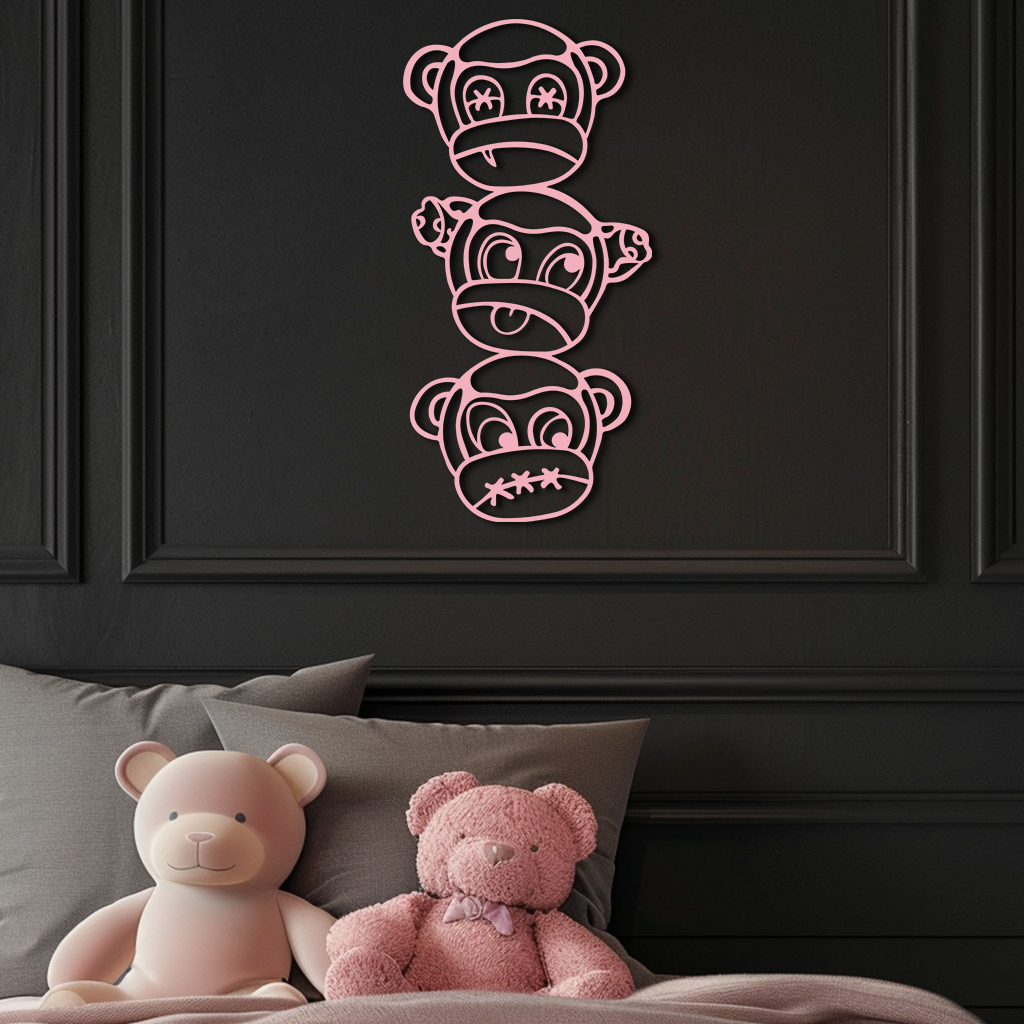 Pink Three Monkeys Metal Wall Art – Playful See No Evil, Hear No Evil, Speak No Evil Design - KAFGP004 - Tampa Home & Garden Store