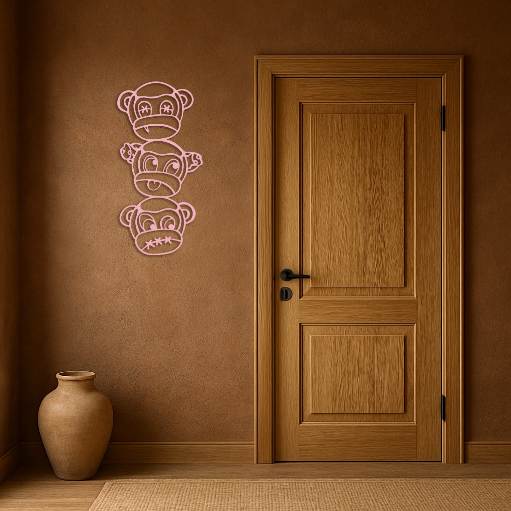 Pink Three Monkeys Metal Wall Art – Playful See No Evil, Hear No Evil, Speak No Evil Design - KAFGP004 - Tampa Home & Garden Store