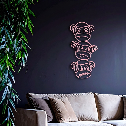 Pink Three Monkeys Metal Wall Art – Playful See No Evil, Hear No Evil, Speak No Evil Design - KAFGP004 - Tampa Home & Garden Store