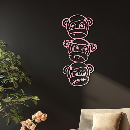 Pink Three Monkeys Metal Wall Art – Playful See No Evil, Hear No Evil, Speak No Evil Design - KAFGP004 - Tampa Home & Garden Store