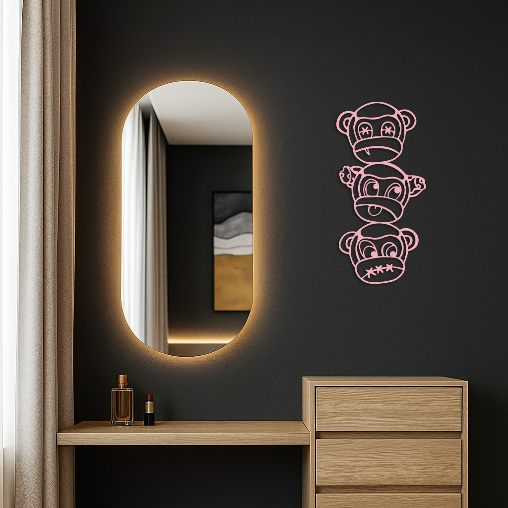 Pink Three Monkeys Metal Wall Art – Playful See No Evil, Hear No Evil, Speak No Evil Design - KAFGP004 - Tampa Home & Garden Store