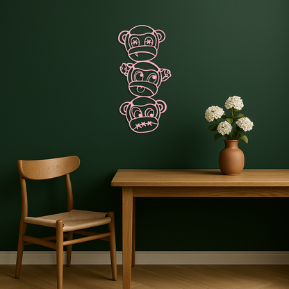 Pink Three Monkeys Metal Wall Art – Playful See No Evil, Hear No Evil, Speak No Evil Design - KAFGP004 - Tampa Home & Garden Store