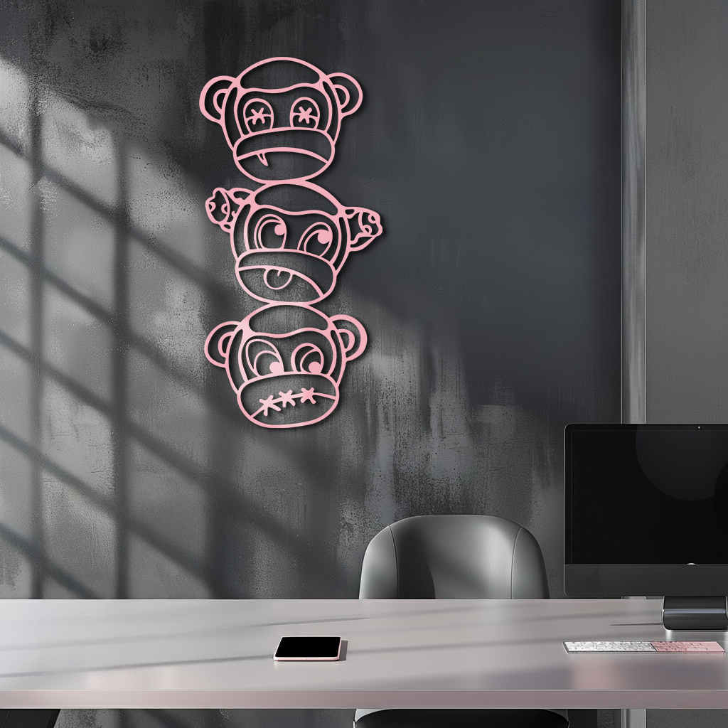 Pink Three Monkeys Metal Wall Art – Playful See No Evil, Hear No Evil, Speak No Evil Design - KAFGP004 - Tampa Home & Garden Store