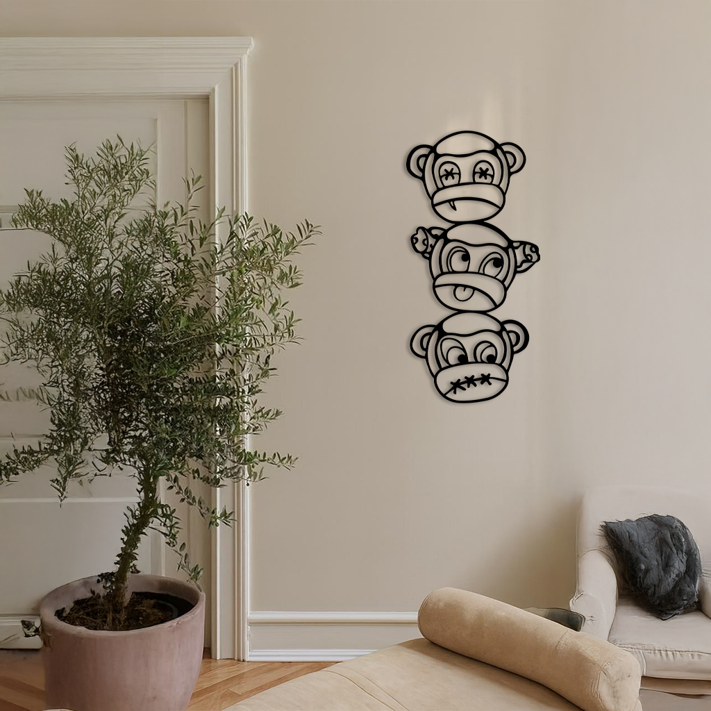 Pink Three Monkeys Metal Wall Art – Playful See No Evil, Hear No Evil, Speak No Evil Design - KAFGP004 - Tampa Home & Garden Store
