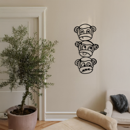 Pink Three Monkeys Metal Wall Art – Playful See No Evil, Hear No Evil, Speak No Evil Design - KAFGP004 - Tampa Home & Garden Store