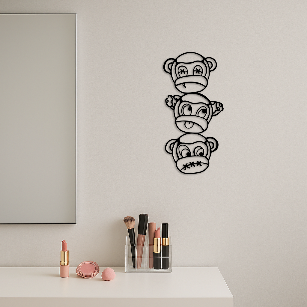 Pink Three Monkeys Metal Wall Art – Playful See No Evil, Hear No Evil, Speak No Evil Design - KAFGP004 - Tampa Home & Garden Store
