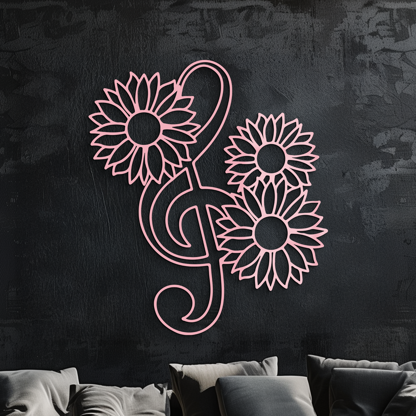 Pink Treble Clef with Sunflowers Metal Wall Art – Musical Floral Decor - KAFGP002 - Tampa Home & Garden Store