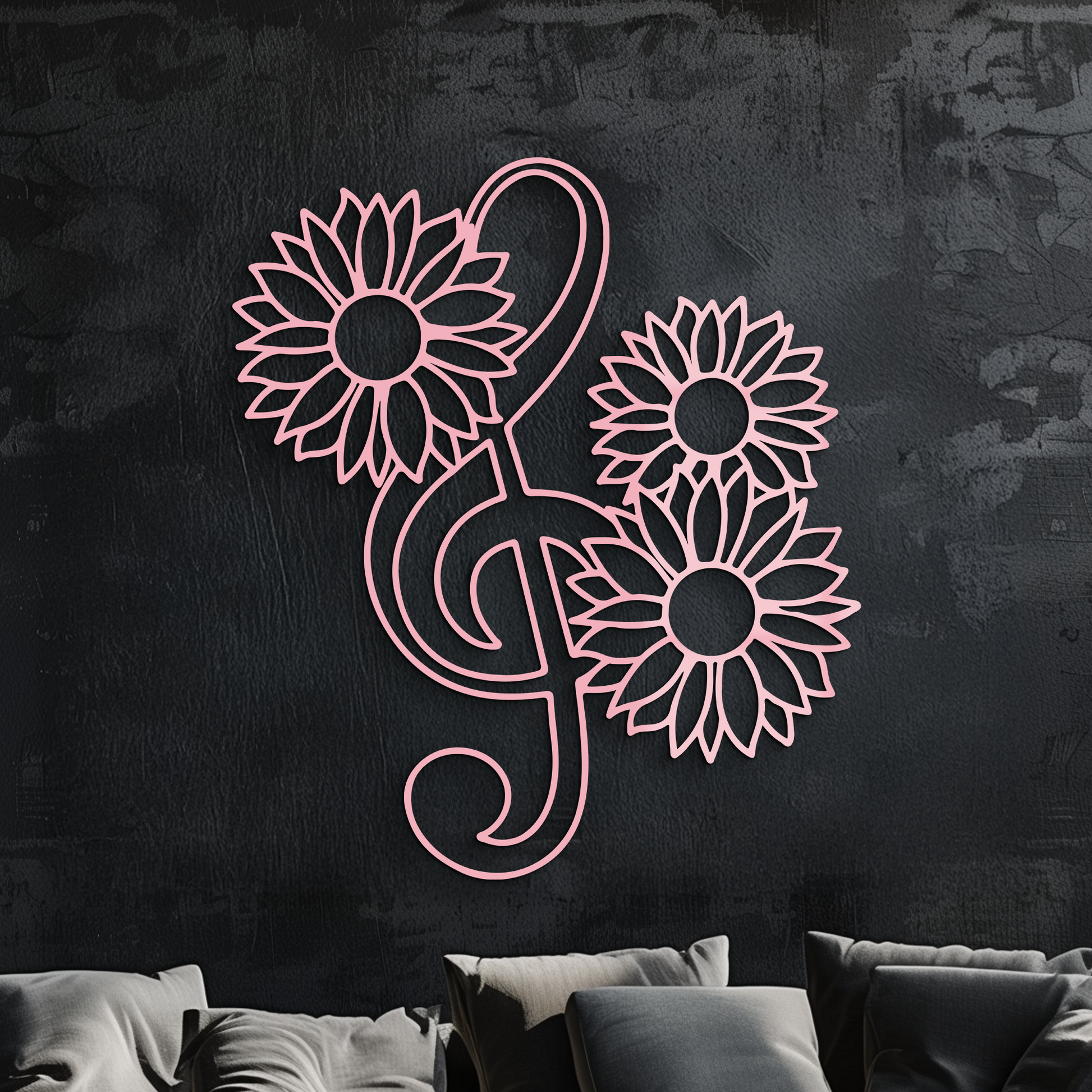 Pink Treble Clef with Sunflowers Metal Wall Art – Musical Floral Decor - KAFGP002 - Tampa Home & Garden Store