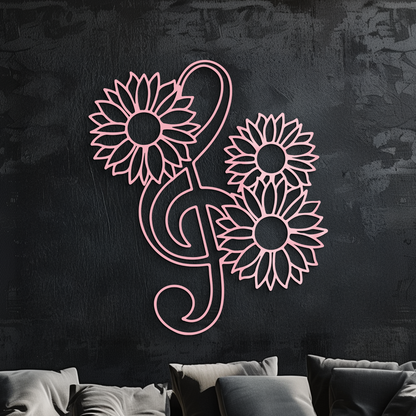 Pink Treble Clef with Sunflowers Metal Wall Art – Musical Floral Decor - KAFGP002 - Tampa Home & Garden Store