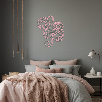 Pink Treble Clef with Sunflowers Metal Wall Art – Musical Floral Decor - KAFGP002 - Tampa Home & Garden Store