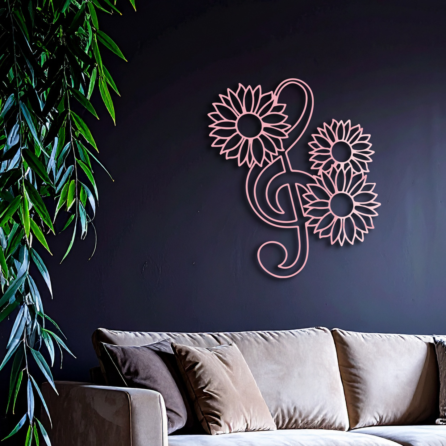 Pink Treble Clef with Sunflowers Metal Wall Art – Musical Floral Decor - KAFGP002 - Tampa Home & Garden Store