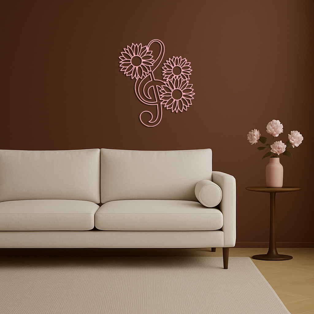 Pink Treble Clef with Sunflowers Metal Wall Art – Musical Floral Decor - KAFGP002 - Tampa Home & Garden Store