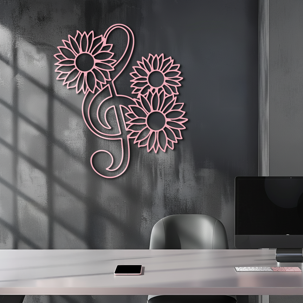 Pink Treble Clef with Sunflowers Metal Wall Art – Musical Floral Decor - KAFGP002 - Tampa Home & Garden Store