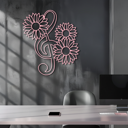 Pink Treble Clef with Sunflowers Metal Wall Art – Musical Floral Decor - KAFGP002 - Tampa Home & Garden Store