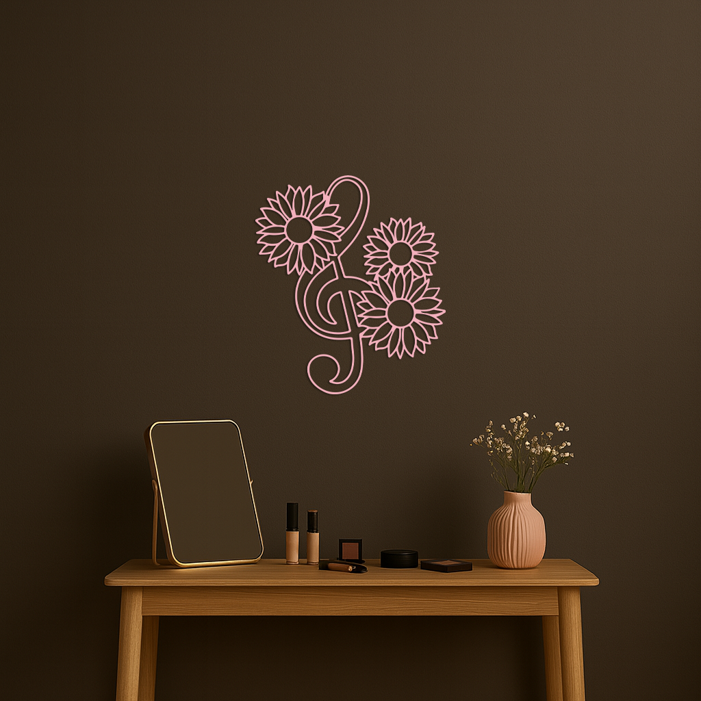 Pink Treble Clef with Sunflowers Metal Wall Art – Musical Floral Decor - KAFGP002 - Tampa Home & Garden Store