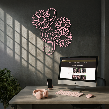 Pink Treble Clef with Sunflowers Metal Wall Art – Musical Floral Decor - KAFGP002 - Tampa Home & Garden Store