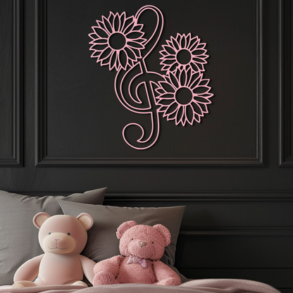 Pink Treble Clef with Sunflowers Metal Wall Art – Musical Floral Decor - KAFGP002 - Tampa Home & Garden Store