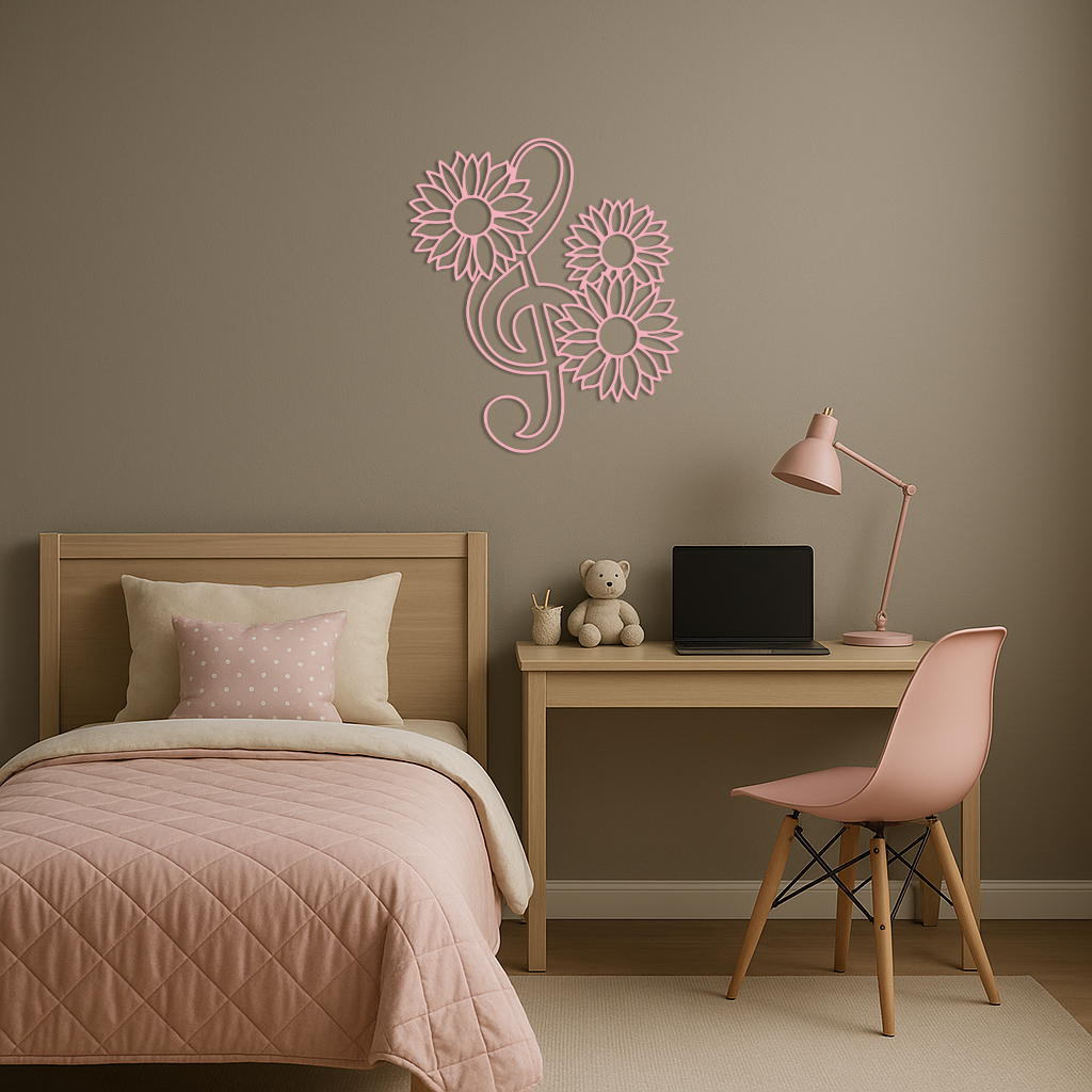Pink Treble Clef with Sunflowers Metal Wall Art – Musical Floral Decor - KAFGP002 - Tampa Home & Garden Store