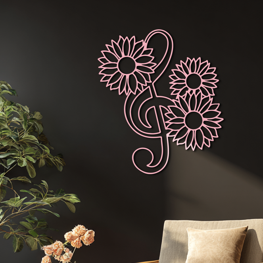 Pink Treble Clef with Sunflowers Metal Wall Art – Musical Floral Decor - KAFGP002 - Tampa Home & Garden Store