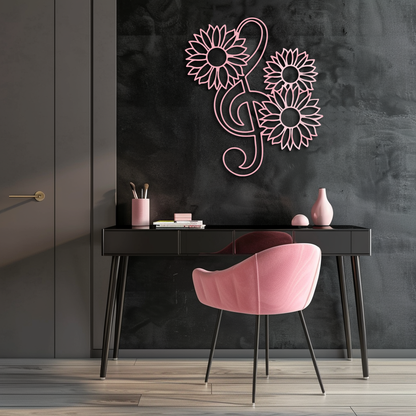 Pink Treble Clef with Sunflowers Metal Wall Art – Musical Floral Decor - KAFGP002 - Tampa Home & Garden Store