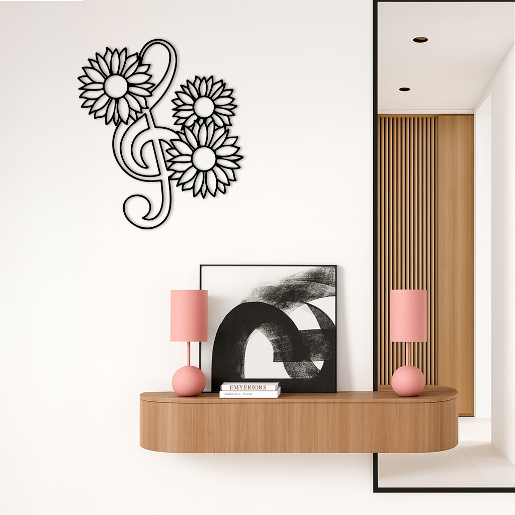 Pink Treble Clef with Sunflowers Metal Wall Art – Musical Floral Decor - KAFGP002 - Tampa Home & Garden Store