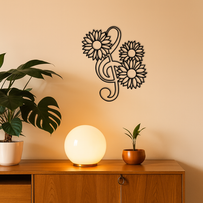 Pink Treble Clef with Sunflowers Metal Wall Art – Musical Floral Decor - KAFGP002 - Tampa Home & Garden Store