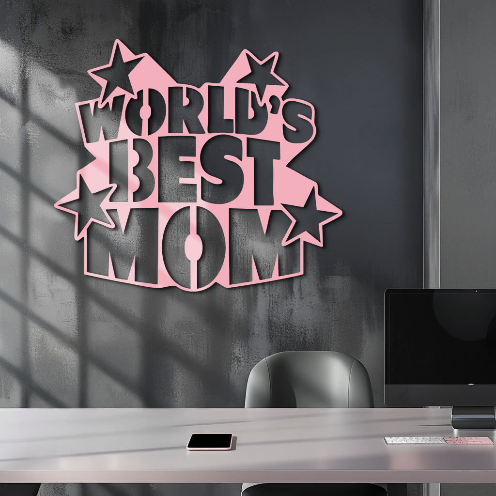 Pink World’s Best Mom Metal Wall Art – Star Design Mother’s Day Gift - KAFGP015 - Tampa Home & Garden Store