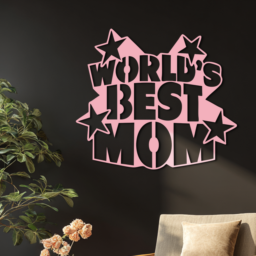Pink World’s Best Mom Metal Wall Art – Star Design Mother’s Day Gift - KAFGP015 - Tampa Home & Garden Store