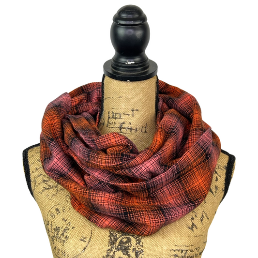 Pink and Orange Ombre Plaid Flannel Infinity or Blanket Scarf - Tampa Home & Garden Store