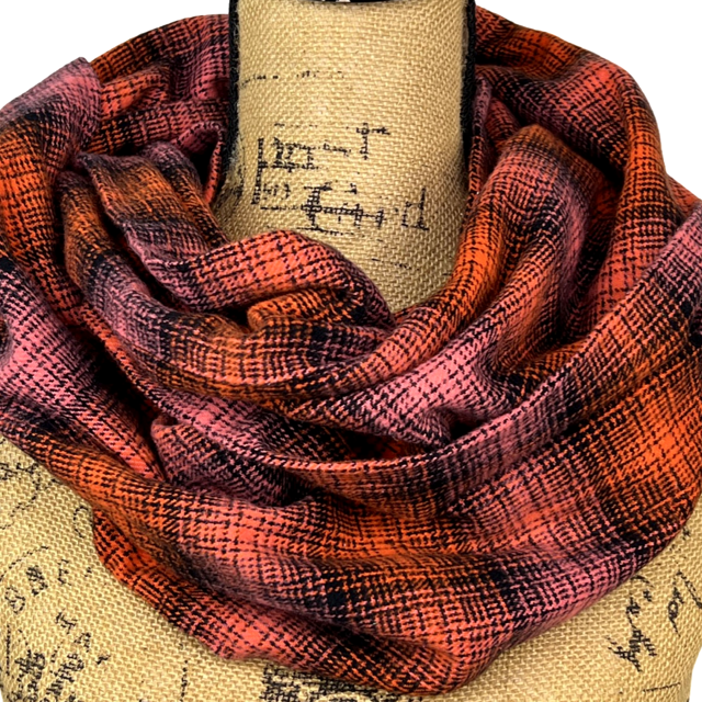 Pink and Orange Ombre Plaid Flannel Infinity or Blanket Scarf - Tampa Home & Garden Store