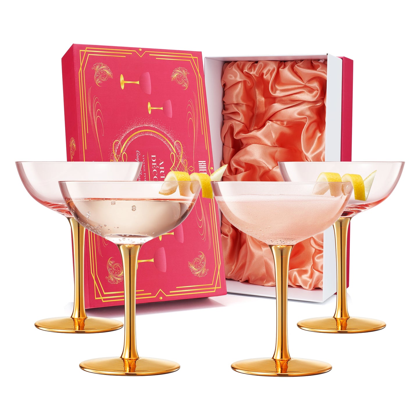 Deco and Pink Champagne Coupe Glassware Set