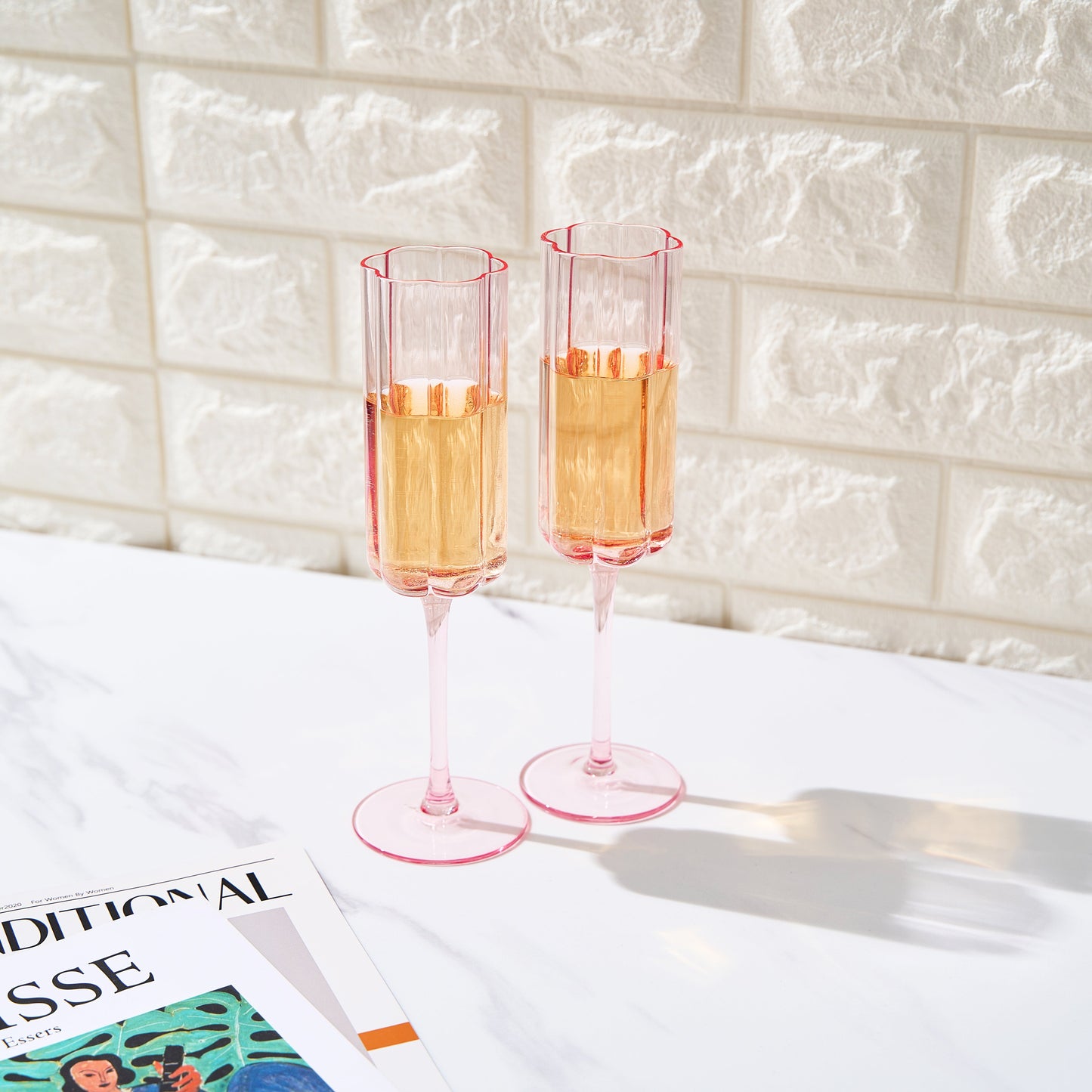 Flower Wave Champagne Flute Glass Set of 2