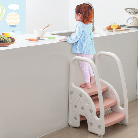Taburete de 3 peldaños con asas de seguridad y pedales antideslizantes para niños pequeños