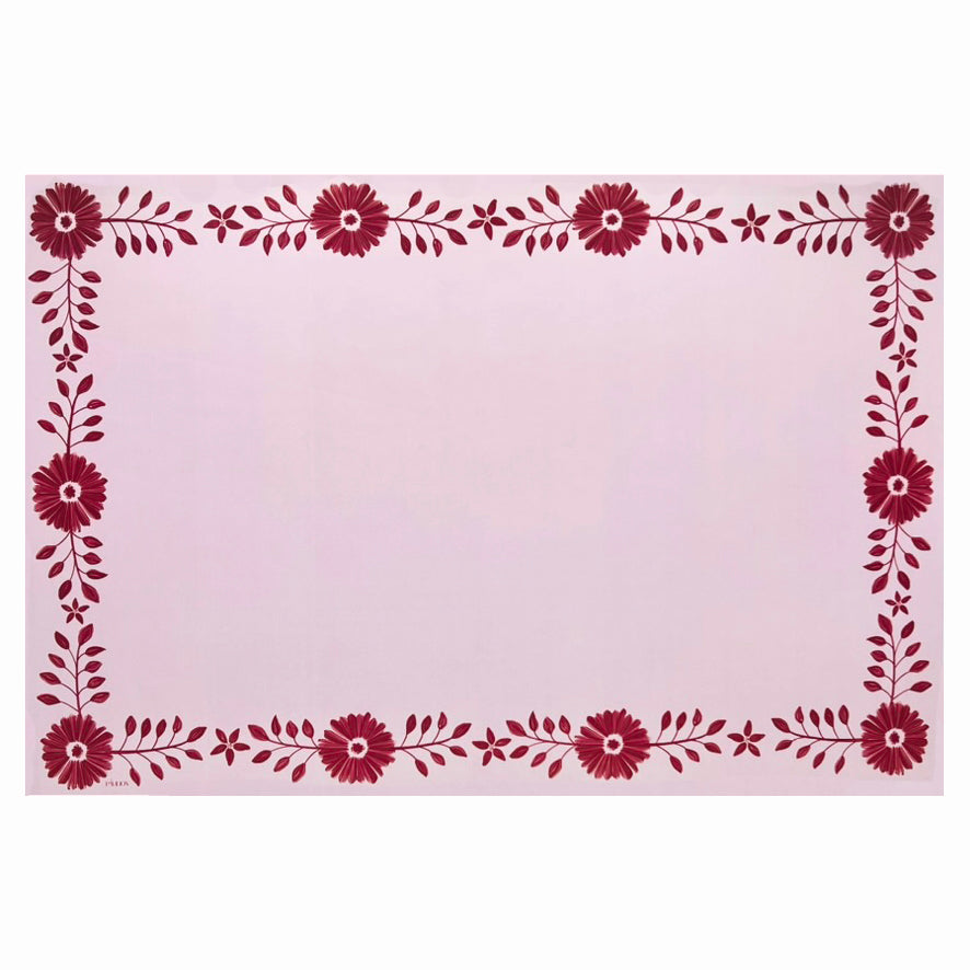 Josephine Daisy Paper Placemat Pad pink placemat with burgundy floral border Pavilion Paper on Tampa Home & Garden Store