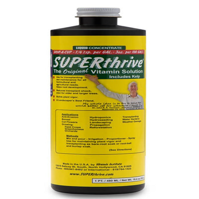 Superthrive Liquid Plant Nutrients bottle with yellow label by Rivendell Distribution on Tampa Home & Garden Store