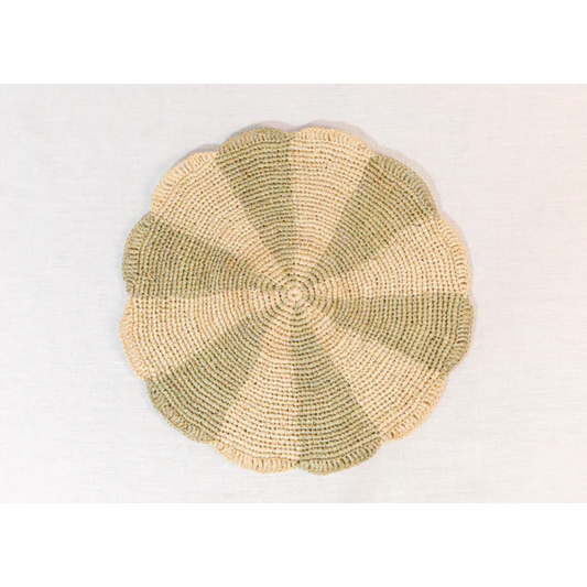 Pinwheel Olive Placemat, raffia tabletop - Tampa Home & Garden Store