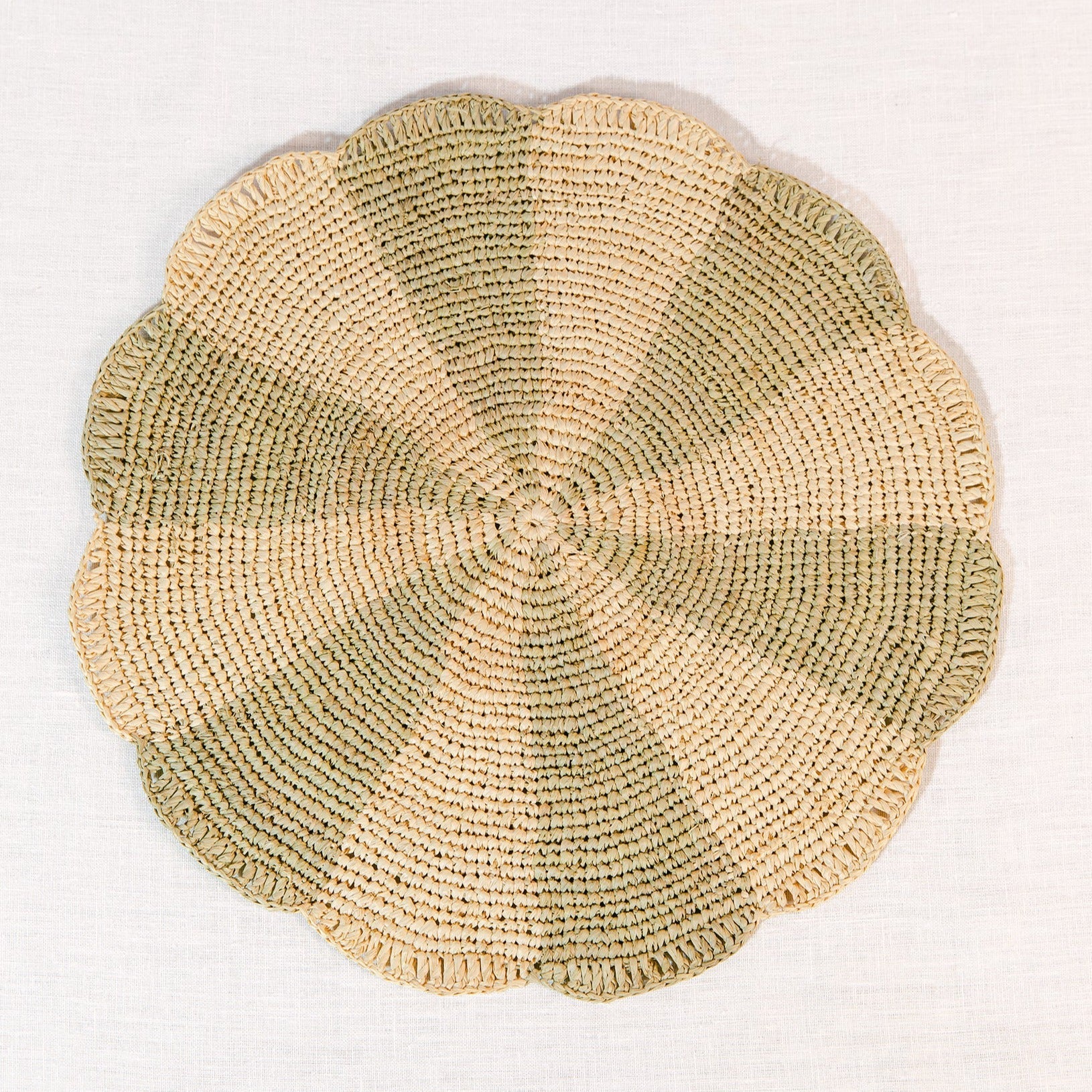 Pinwheel Olive Placemat, raffia tabletop - Tampa Home & Garden Store
