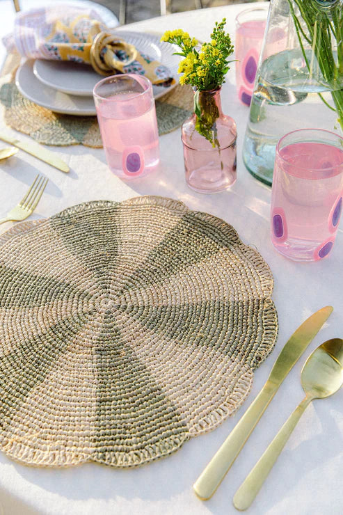 Pinwheel Olive Placemat, raffia tabletop - Tampa Home & Garden Store