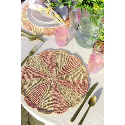 Pinwheel Pink Placemat, raffia tabletop - Tampa Home & Garden Store