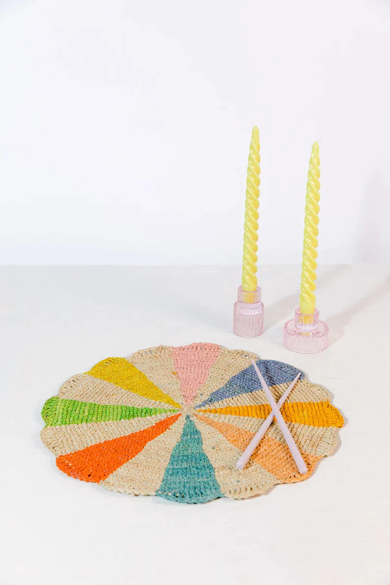 Pinwheel multicolor Placemat, raffia tabletop - Tampa Home & Garden Store