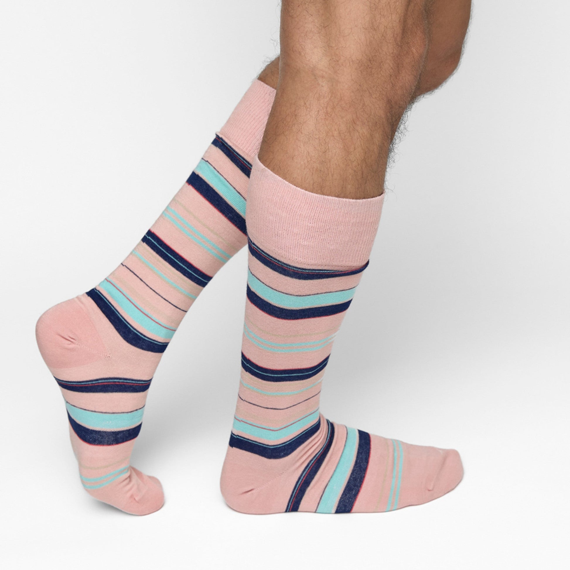Spectrum Stripes Dress Sock Bundle DeadSoxy 2-pack pink crew socks navy turquoise stripes on Tampa Home & Garden Store
