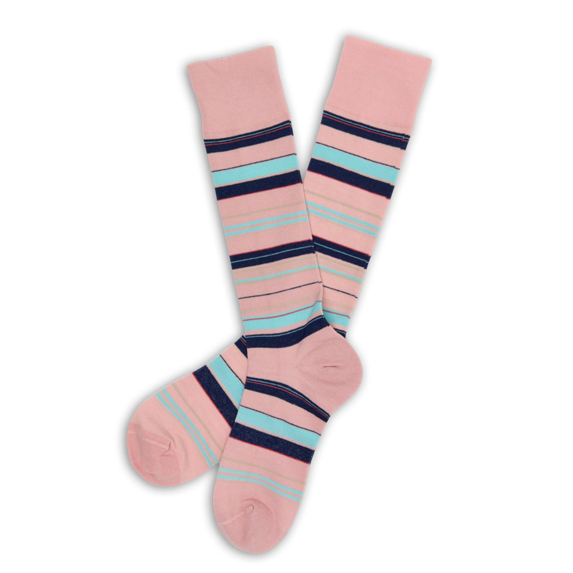 Spectrum Stripes Dress Sock Bundle by DeadSoxy pink crew socks with navy teal stripes on Tampa Home & Garden Store