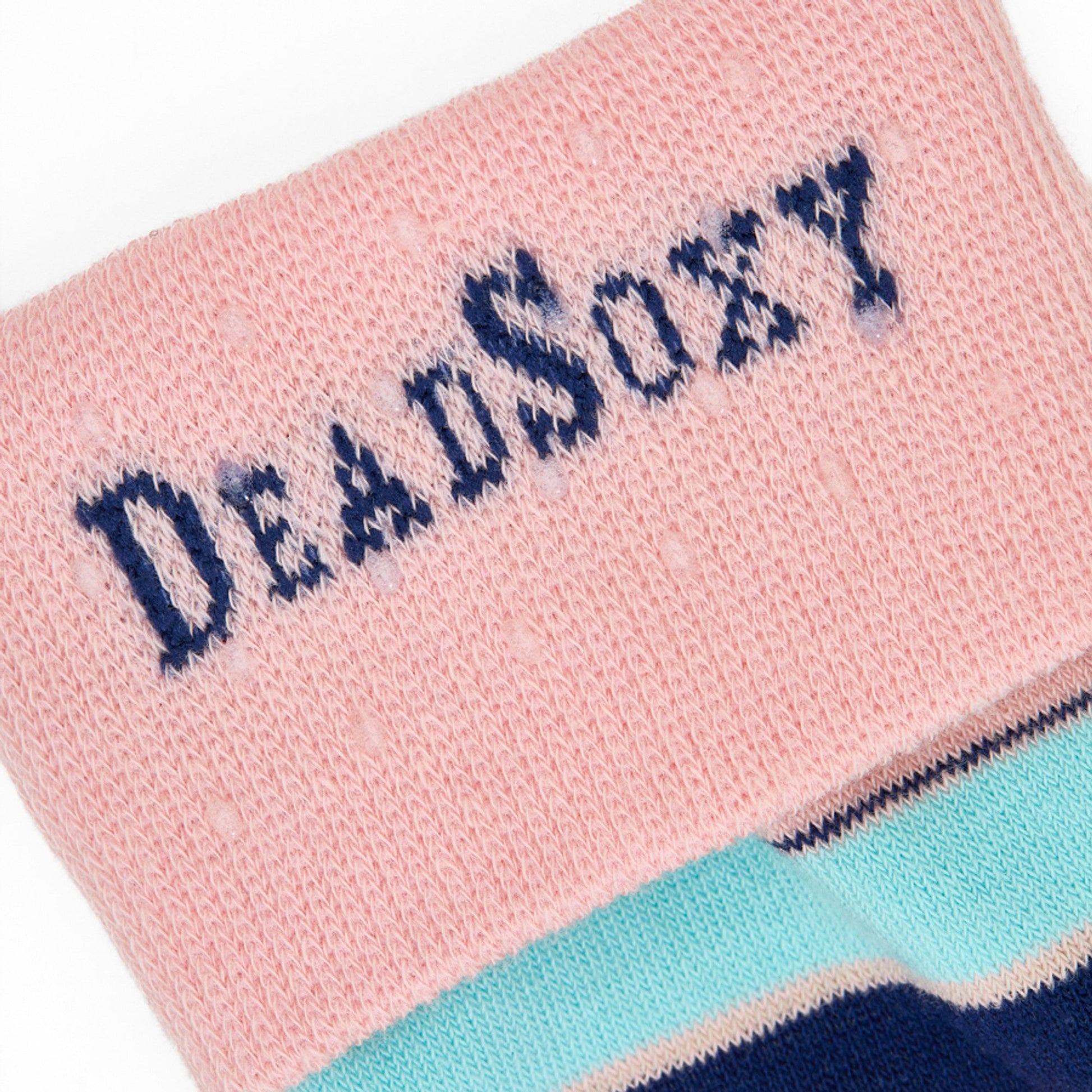 Spectrum Stripes Dress Sock Bundle pink knit socks with navy striped pattern by DeadSoxy on Tampa Home & Garden Store