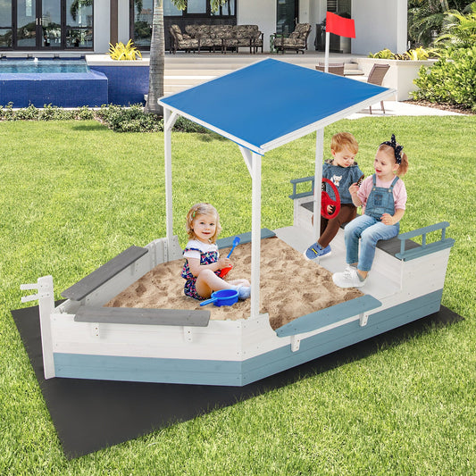 Pirate Ship Sandbox with Canopy with Bench Seats and Bottom Liner-White - Tampa Home & Garden Store