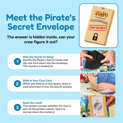 Pirate Island educational board game by The Fidget Games; secret envelope and clue steps on Tampa Home & Garden Store